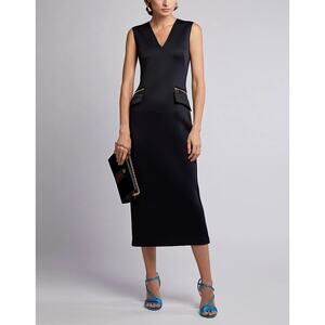 Brandon Maxwell Zip Pocket Midi Sheath Neoprene Dress in Black Size 4